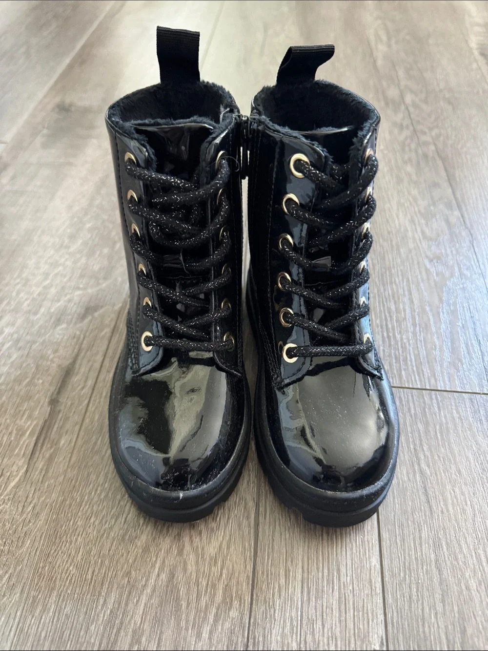 NWOT H&M Black Patent Lace-Up Kids Combat Boots